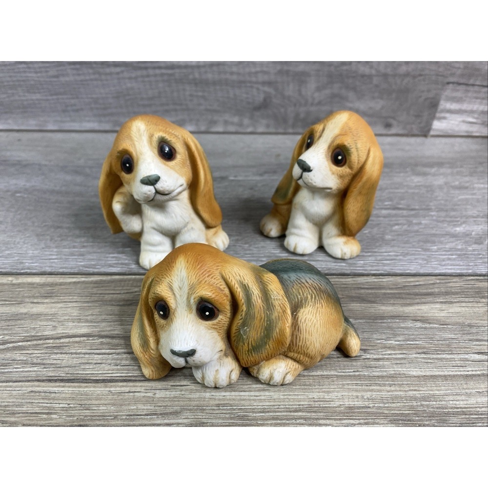 Homco Vintage Puppy Dog Figurines #1407 Bassett Hound, Beagle Set Of 3